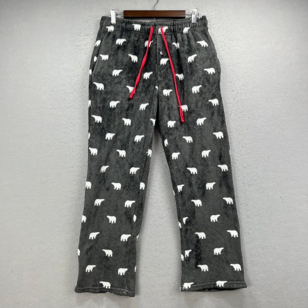 Coca Cola Pajama Pants Small Gray Polar Bear Fleece Lounge Sleepwear Holiday